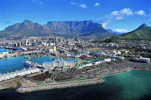 Aerial view of the V&A Waterfront and Table Mountain