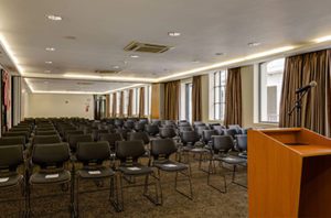 Breakwater Lodge conference room with podium