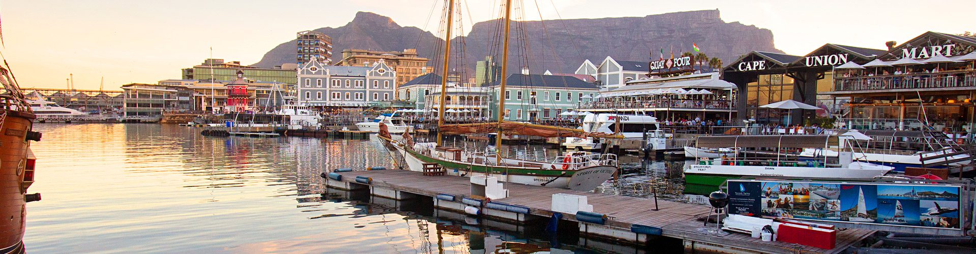 View of the V&A Waterfront with Table Mountain backdrop